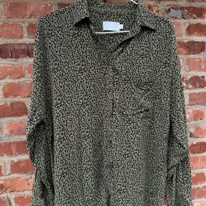 LMND Green Khaki Cheetah Print Blouse